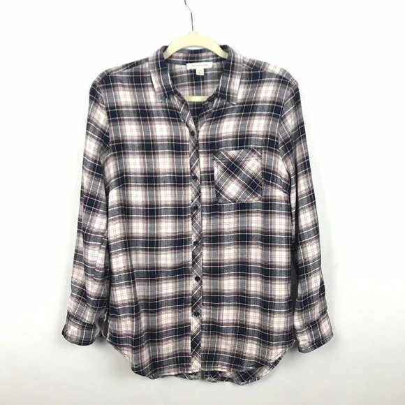 Beach Lunch Lounge Sable Plaid Flannel Shirt Button Back Women's Size Small - Picture 1 of 6